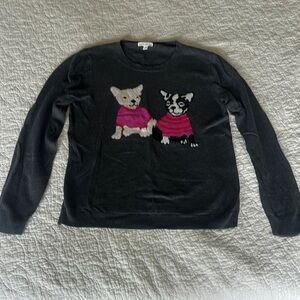 J. Crew Black Sweater with Pink Dog Design